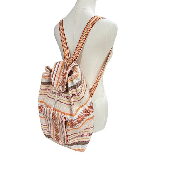 Artisan Woven Backpack Boho Striped Handmade Bag Festival Cottagecore Pinzon - Picture 7 of 8